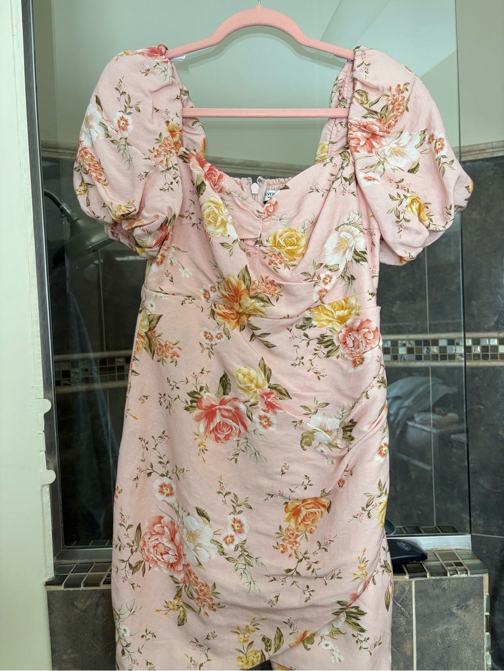 Ever New Blush Pink Floral Puff-Sleeve Midi Dress